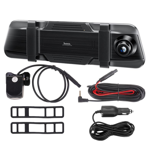 Автомобильный видеорегистратор зеркало HOCO DI36 с камерой заднего вида 9,6" Full HD 1080P Черный - фото 4