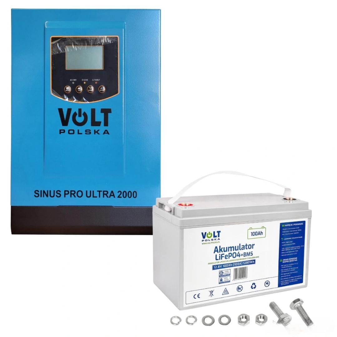 Комплект Volt Polska ULTRA-HV 2000 12/230V 1000/2000 W и аккумулятор Volt Polska LiFePO4 12,8 V/100 Ah Комплект Volt Polska ULTRA-HV 2000 12/230V 1000/2000 W и аккумулятор Volt Polska LiFePO4 12,8 V/100 Ah