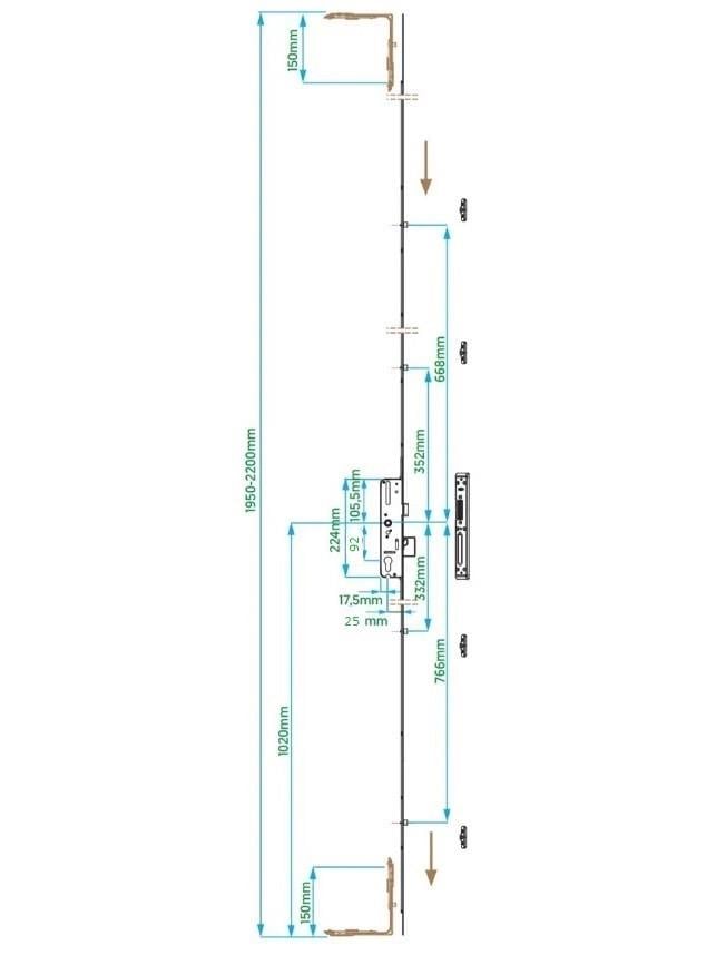 Замок для металлопластиковой двери VORNE 25 дормас 1950-2200 мм 92 мм (V.6444.1602) - фото 2