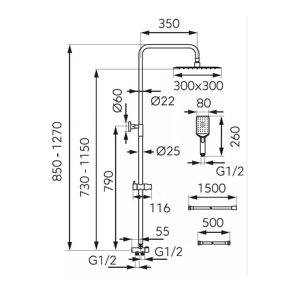 Душевая система без смесителя Ferro Wizard Square Pro NP48 Хром (176550) - фото 2 Душевая система без смесителя Ferro Wizard Square Pro NP48 Хром (176550) - фото 2