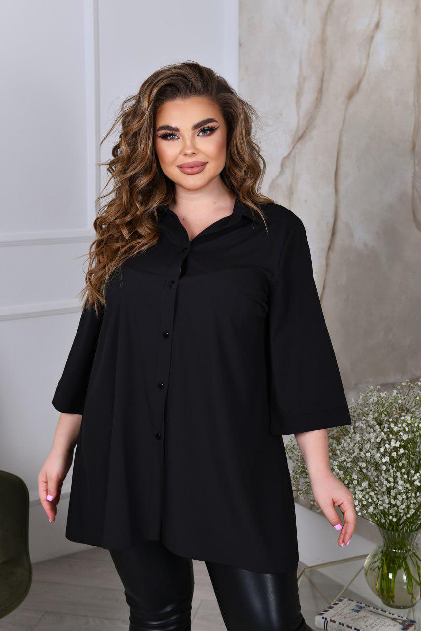 Блузка свободного фасона р. 60-62 Черный (7018) - фото 4