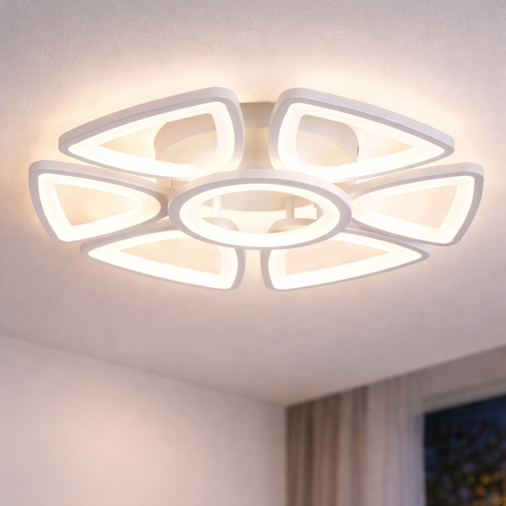 Люстра светодиодная Valeso 140W с акриловыми рассеивателями 3000K-6500К с пультом Белый (G 2711/6+1 WT)