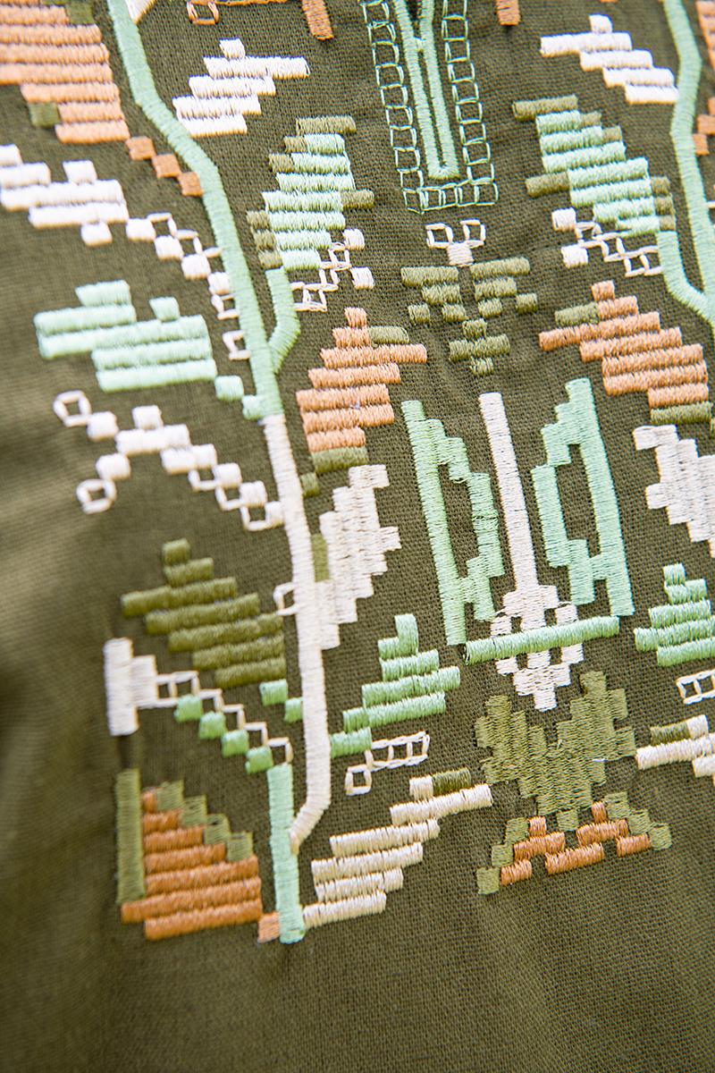 Вышиванка мужская из льна с гербом с длинным рукавом 4XL Хаки (1877371762) - фото 4