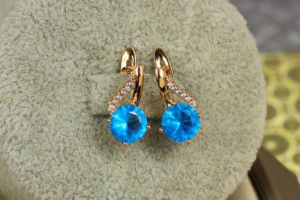 Серьги Xuping Jewelry Былина с голубым камнем 1,5 см Золотистый (2185567293)