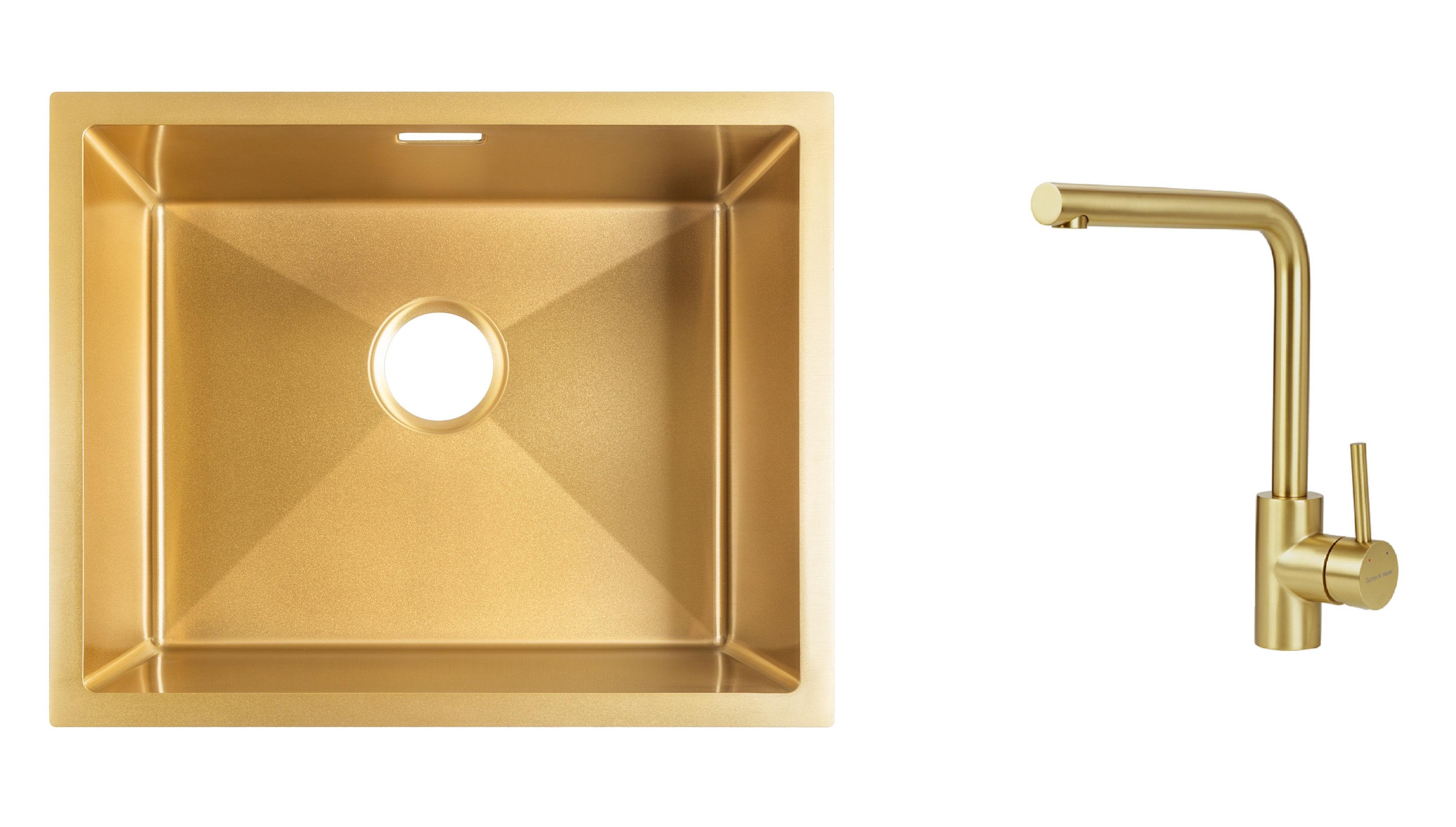 Комплект з кухонної мийки Gunter&Hauer Ruwer 5522 Gold та кухонного змішувача Gunter&Hauer JUWEL Gold