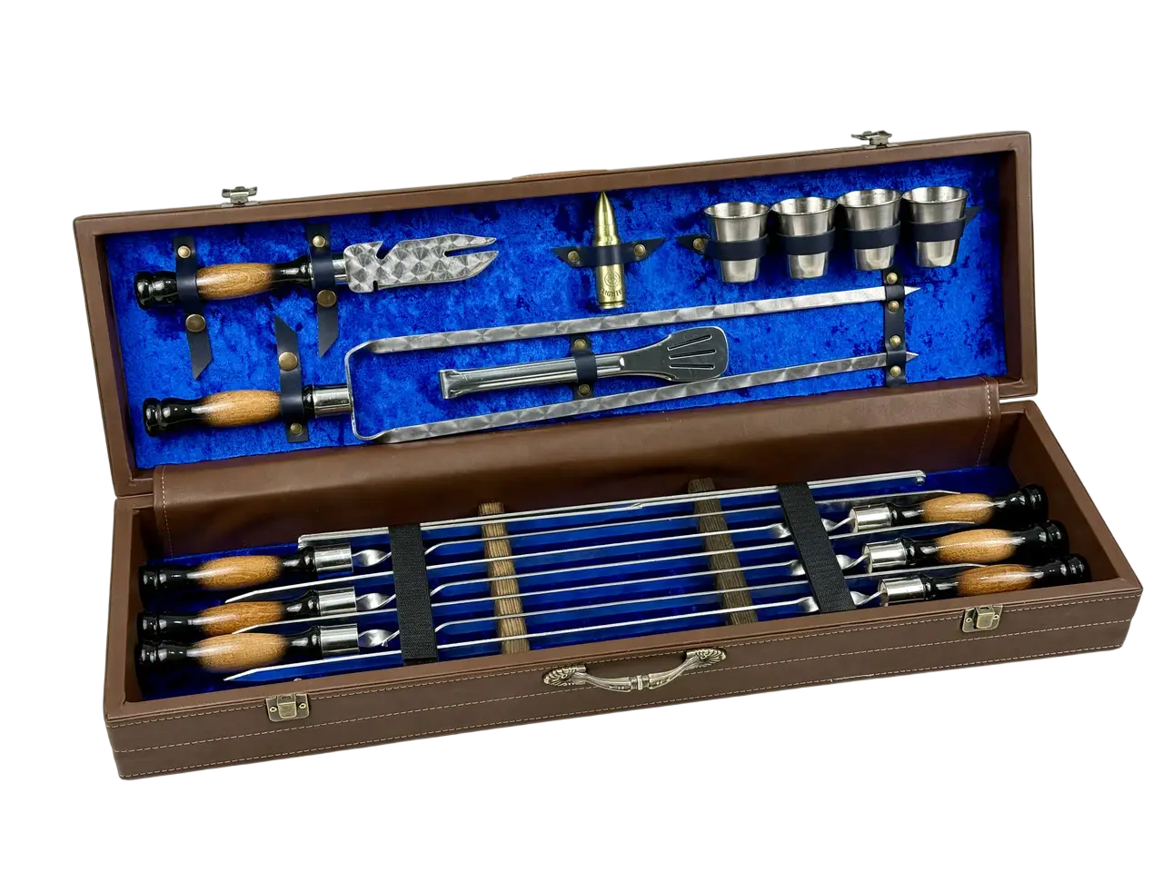 Набір шампурів GrillMaster Хан з подвійним шампуром/мангалом 15 пр. Коричневий (10-164-KS-7202)