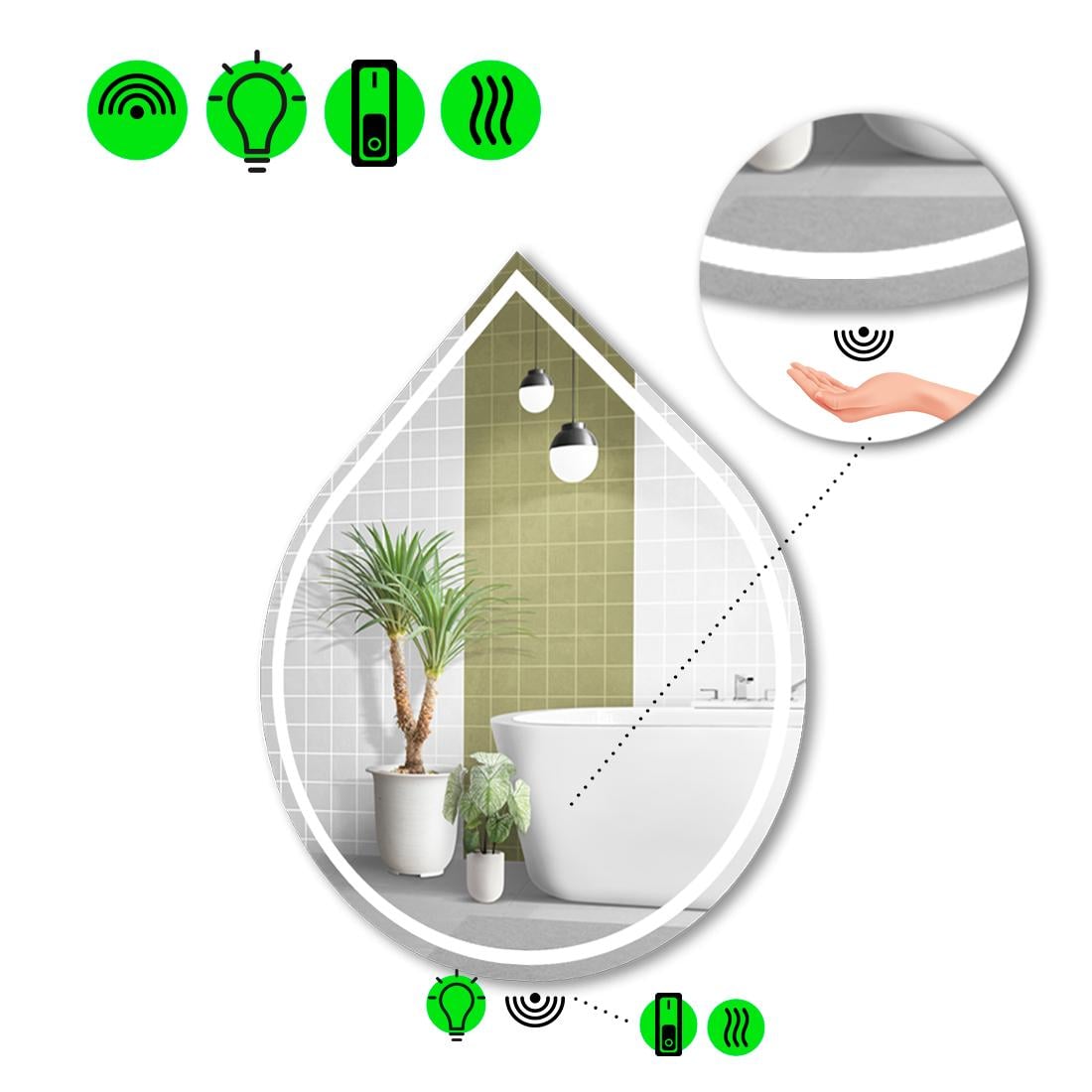Зеркало с LED подсветкой Goccia 1 с ИК включателем и подогревом 80x64 см (8737704)