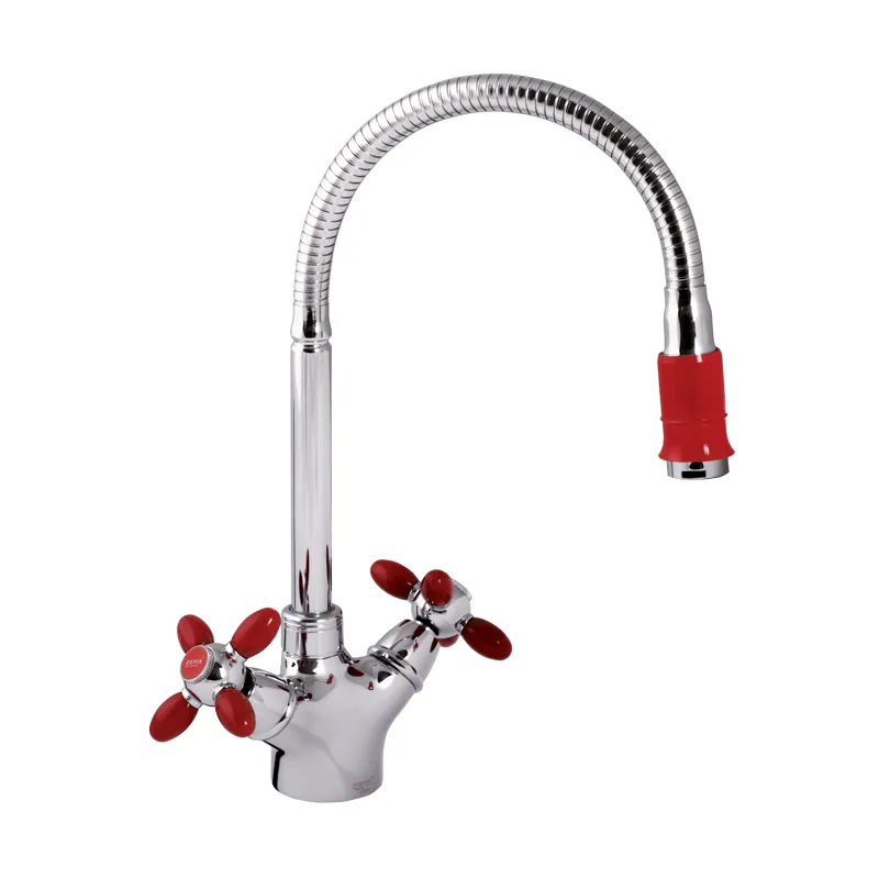 Смеситель для кухни Zerix Z5860-5 из силумина Красный (ZX0347)