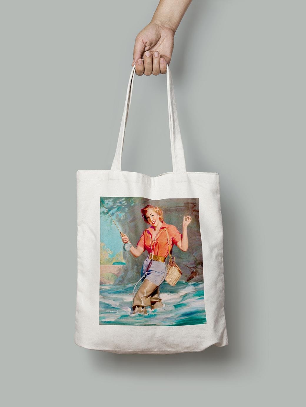 Эко-сумка Девушка с удочкой в бурной реке. Билл Мэдкалф шопер (pin_up2135007_Bag)