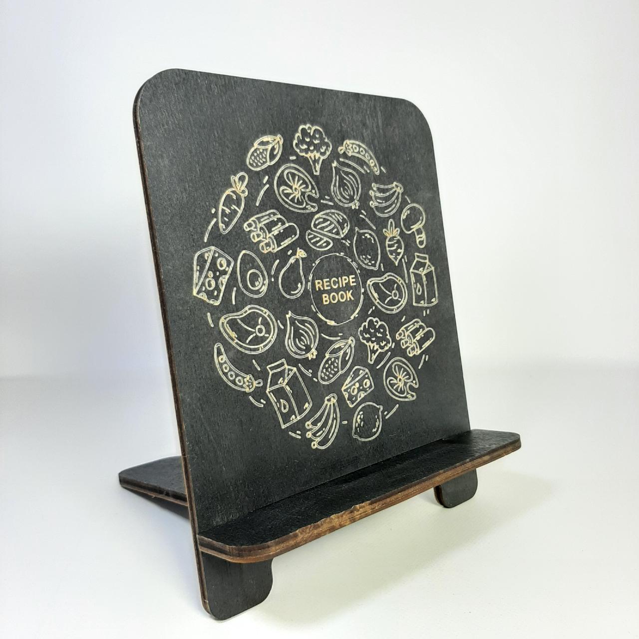 Подставка для книги рецептов смартфона и планшета фанера 20х25 см Черный (KG-12908)