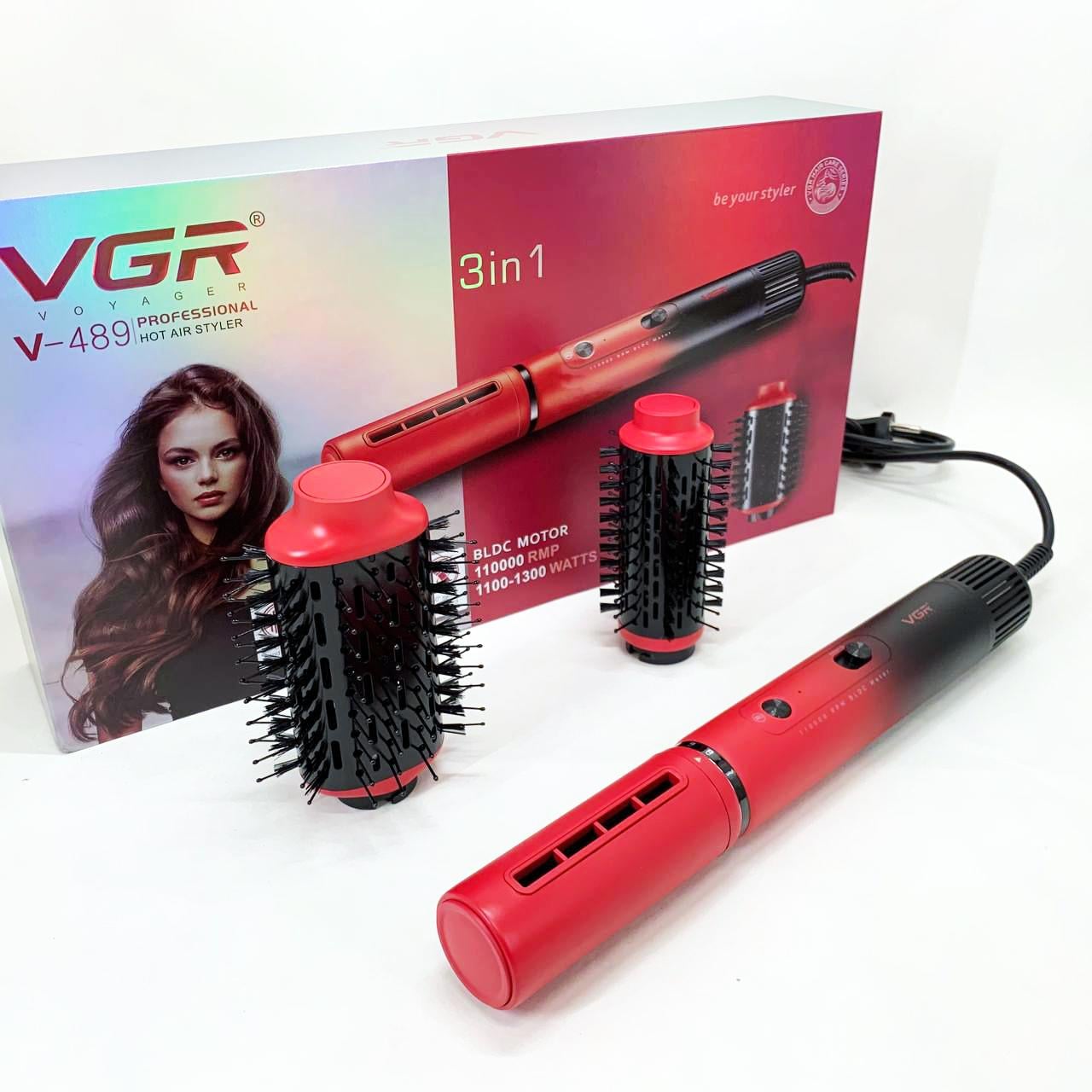 Фен-щітка електрична VGR V-489 стайлер для укладання волосся 1300 Вт Червоний (13352222)