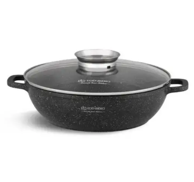 Сотейник круглий Edenberg зі скляною кришкою Чорний 5,5 л (EB-8135)