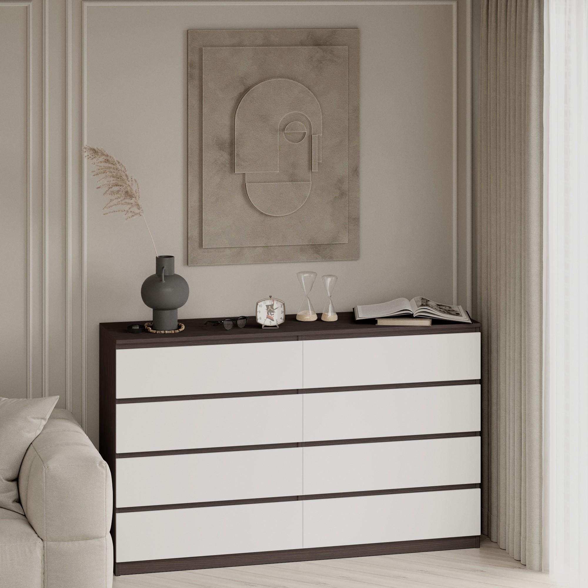Комод на 8 ящиков без ручек Line KF8 1400x450x1035 мм Венге Магия/Белый - фото 1
