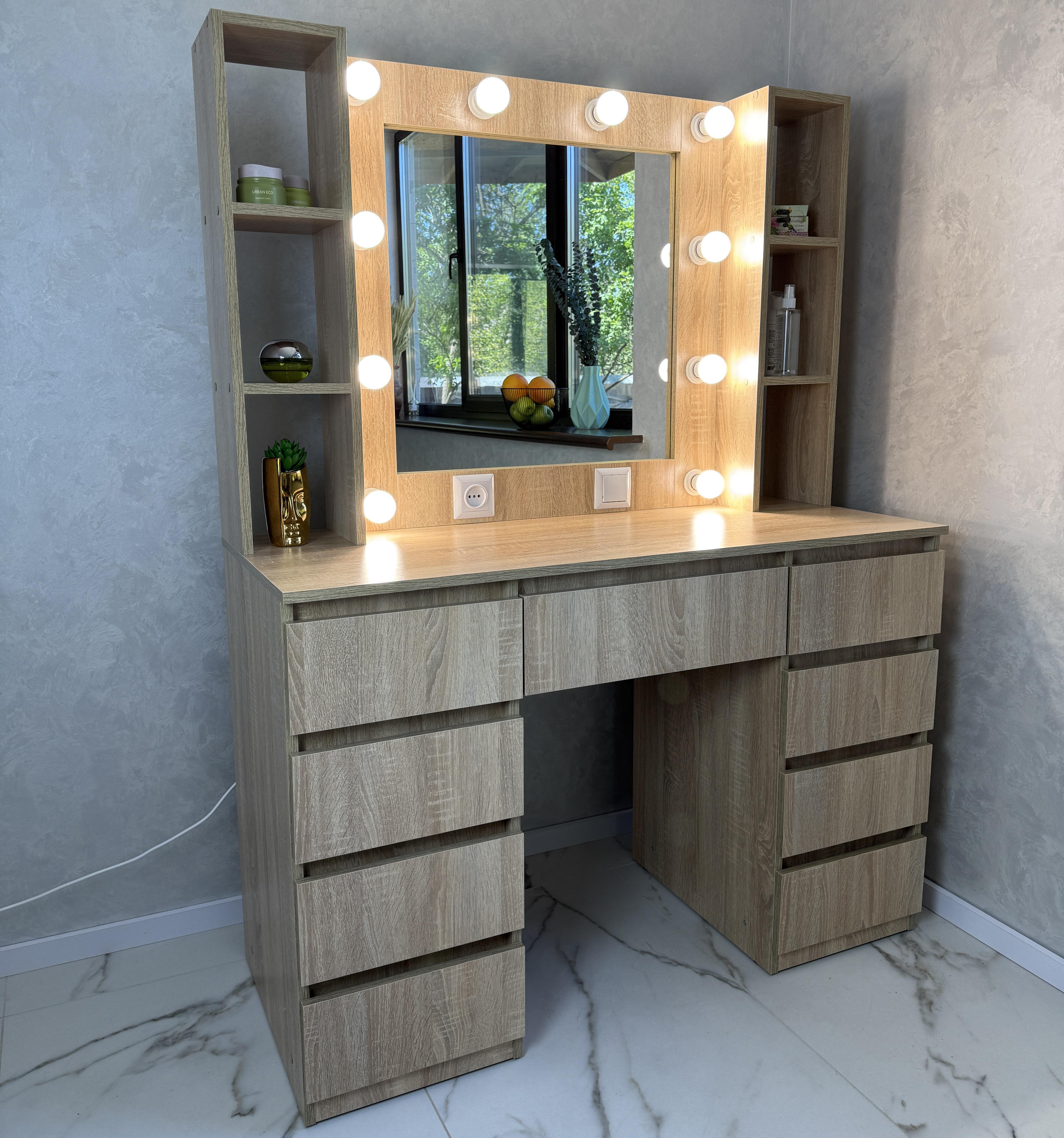 Туалетный столик с лампочками STPP9 1200x500x1600 мм Дуб Сонома