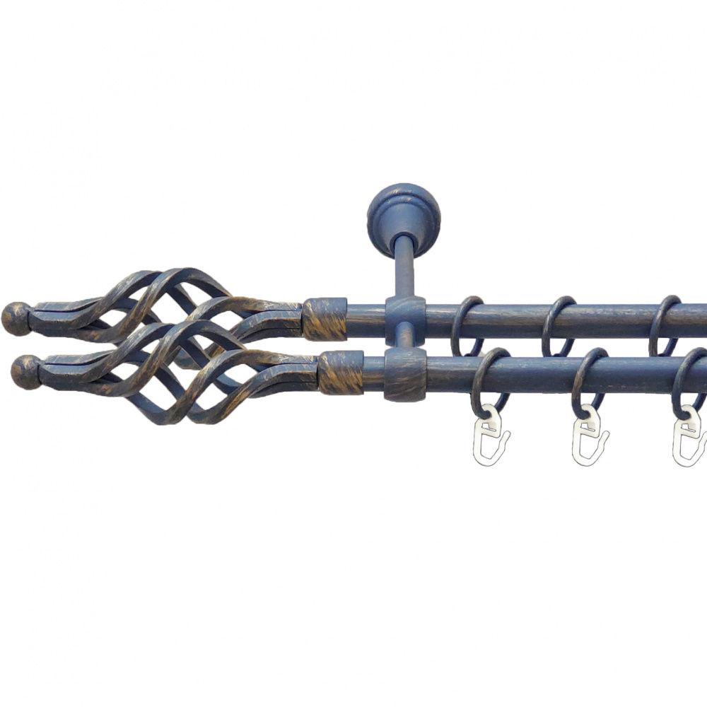 Карниз металлический Orvit Ажур Малая двухрядная литая/гладкая труба/кольцо металлическое Голубь Золотая 16/16 мм 300 см (00-00009057)