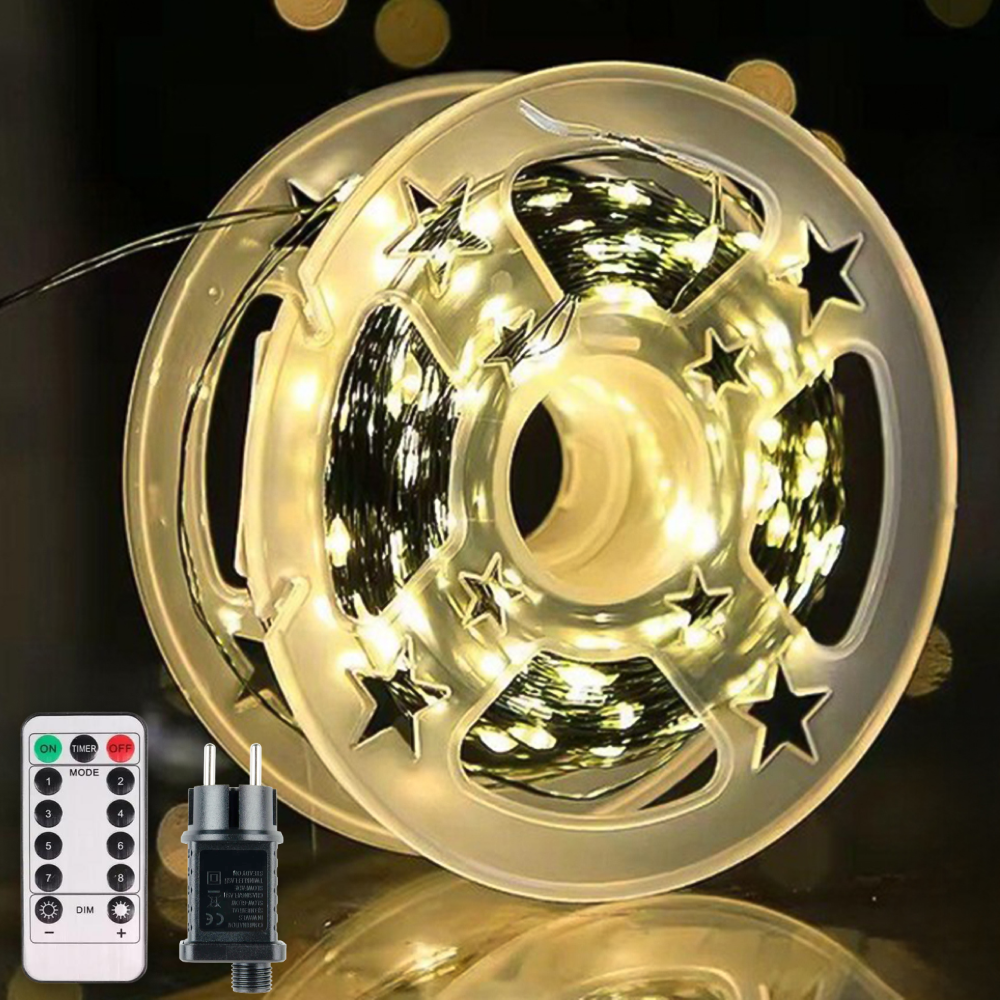 Гирлянда нить Роса с пультом на катушке 2000 LED 220 В адаптер 31В зеленый провод 8 режимов 200 м