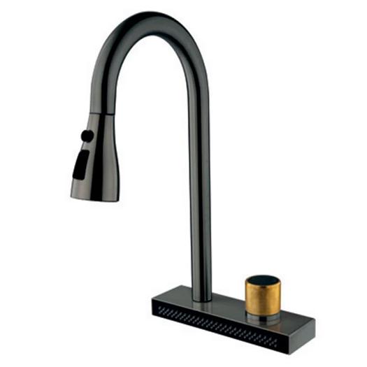 Змішувач для кухні MIXXUS FOL-014 з висувним виливом та функцією водоспад Graphite (MI6342)