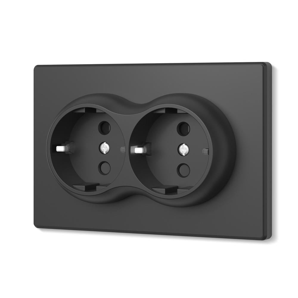 Розетка двойная Vіdех Nota с заземлением со шторками Угольно-черный (31588032)