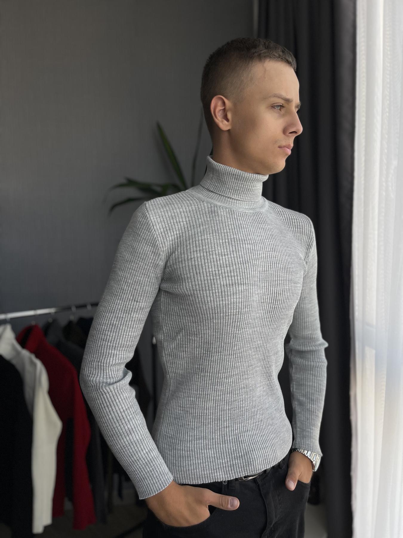 Гольф мужской с высокой горловиной в рубчик XXL Серый (26535/4/4) - фото 2 Гольф мужской с высокой горловиной в рубчик XXL Серый (26535/4/4) - фото 2