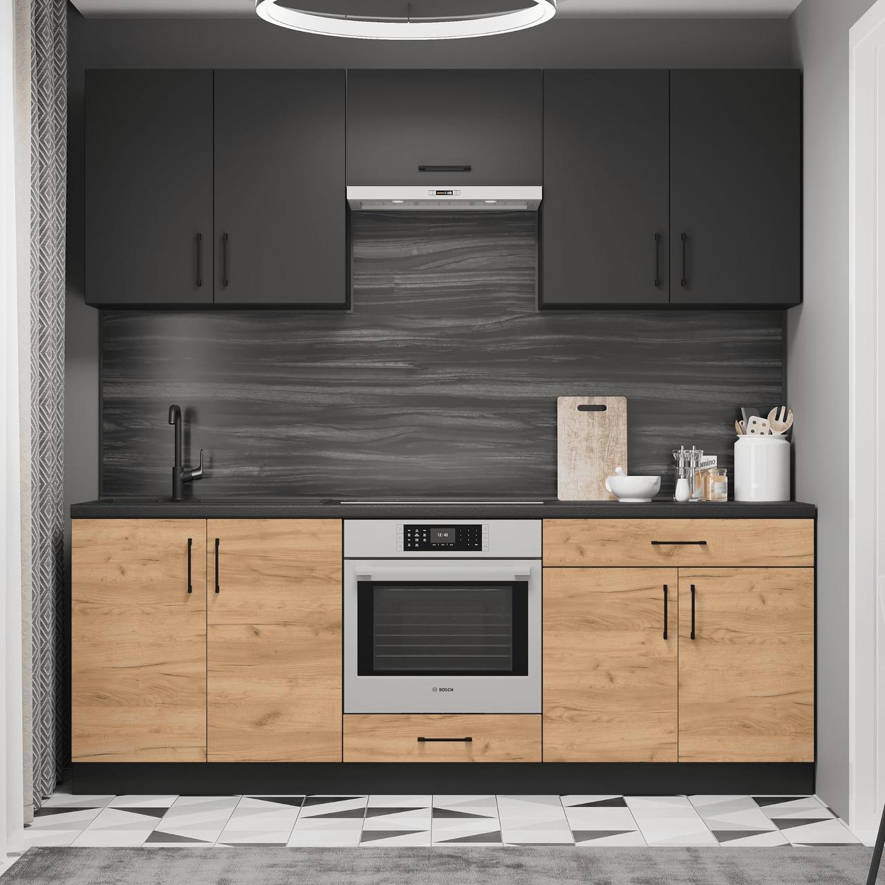 Комплект кухни К-8 Эверест Оптима без столешницы 2,2 м Крафт золотой/Антрацит (ЕК-26033)