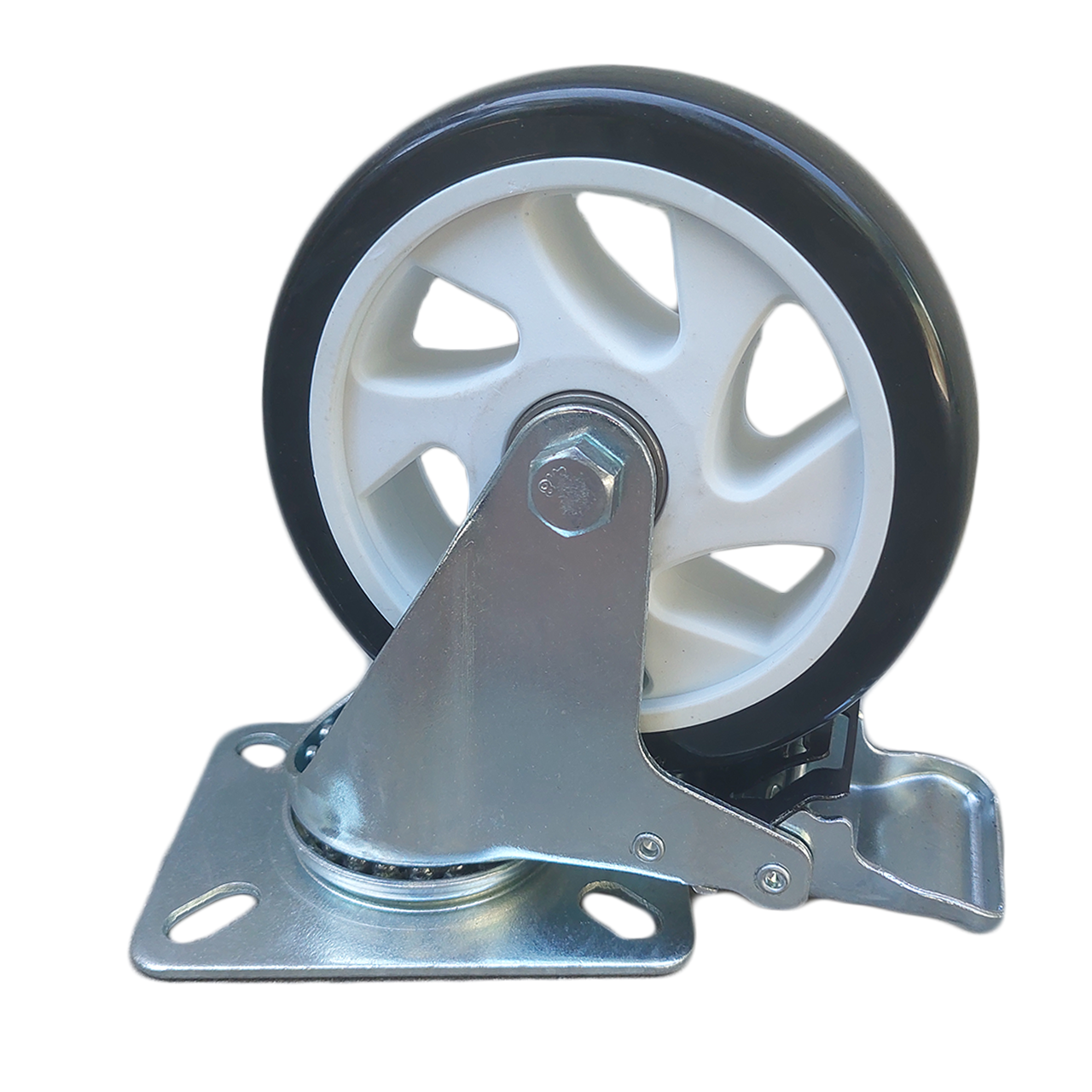 Колесо поліуретанове у поворотному кронштейні з гальмом d 125 мм Чорний (7102F-NL-125-R)