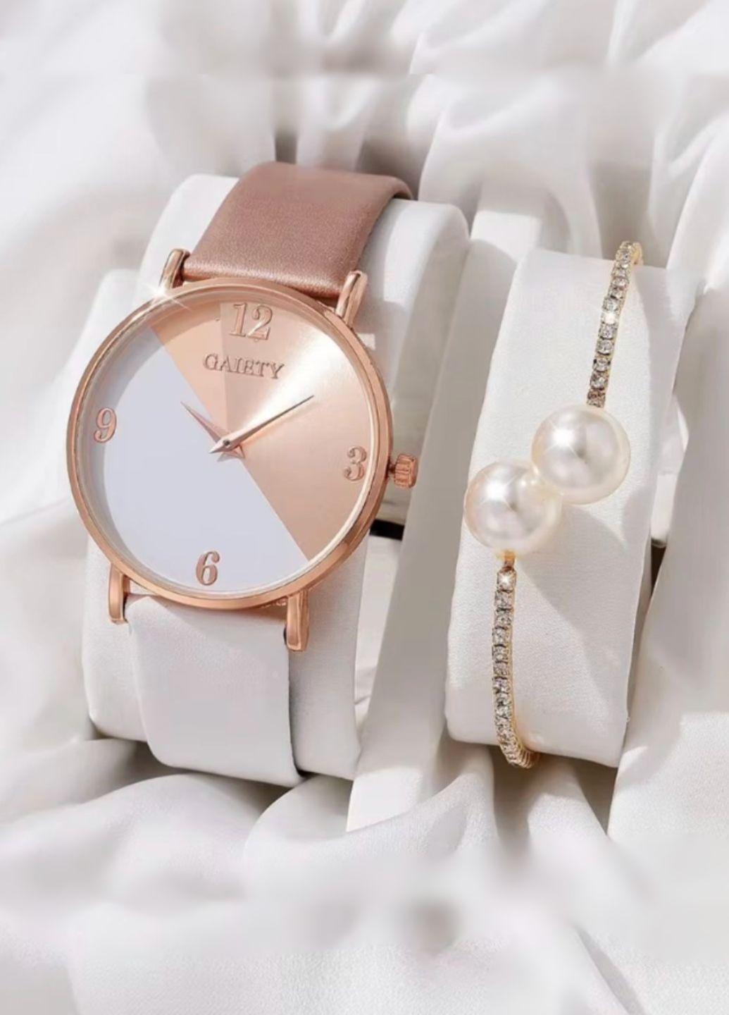 Набор бижутерии 2 шт./браслет и наручные часы Золотистый/Белый (13857)