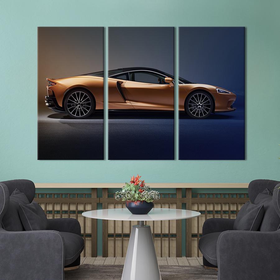 Картина на холсте триптих Золотой суперкар McLaren 128x81 см (1357-31)