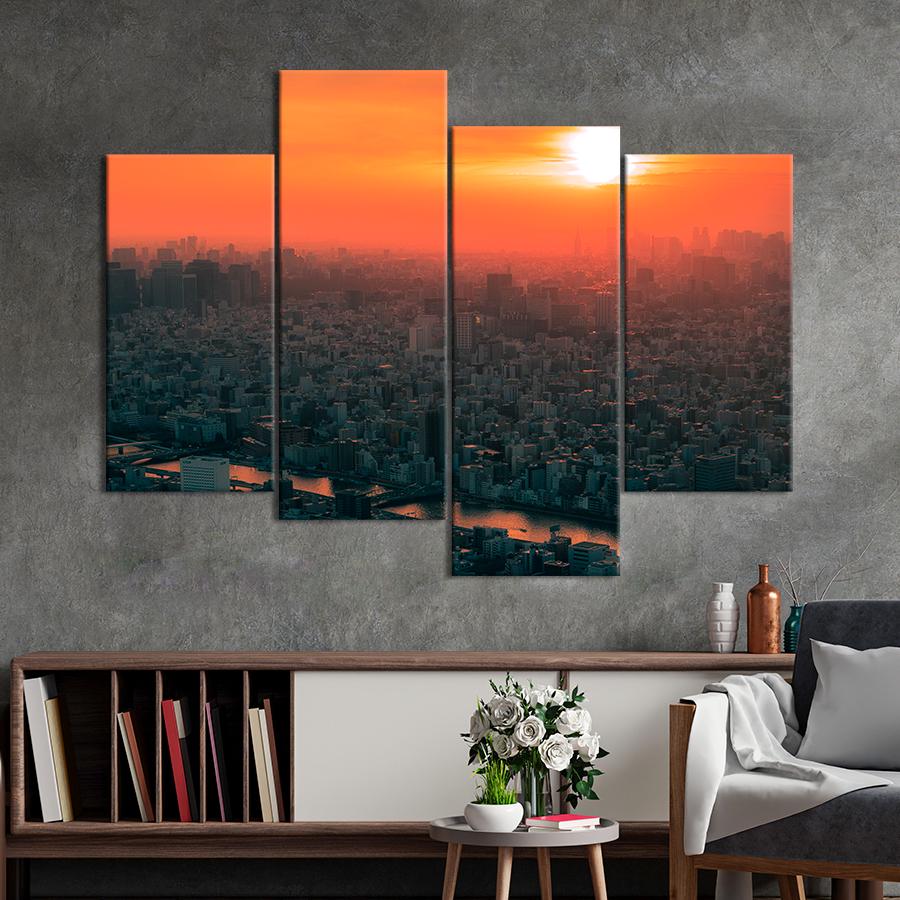 Картина город Вечернее солнце над Токио 89x56 см (A559-4)