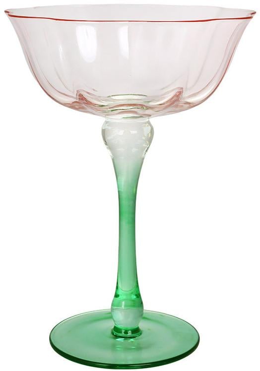 Набор стеклянных бокалов для шампанского Flower Glass 250 мл 6 шт. Розовый/Зеленый