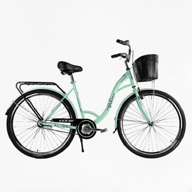 Велосипед міський Corso Fortuna одношвидкісний з кошиком та багажником 28" Turquoise (162952)