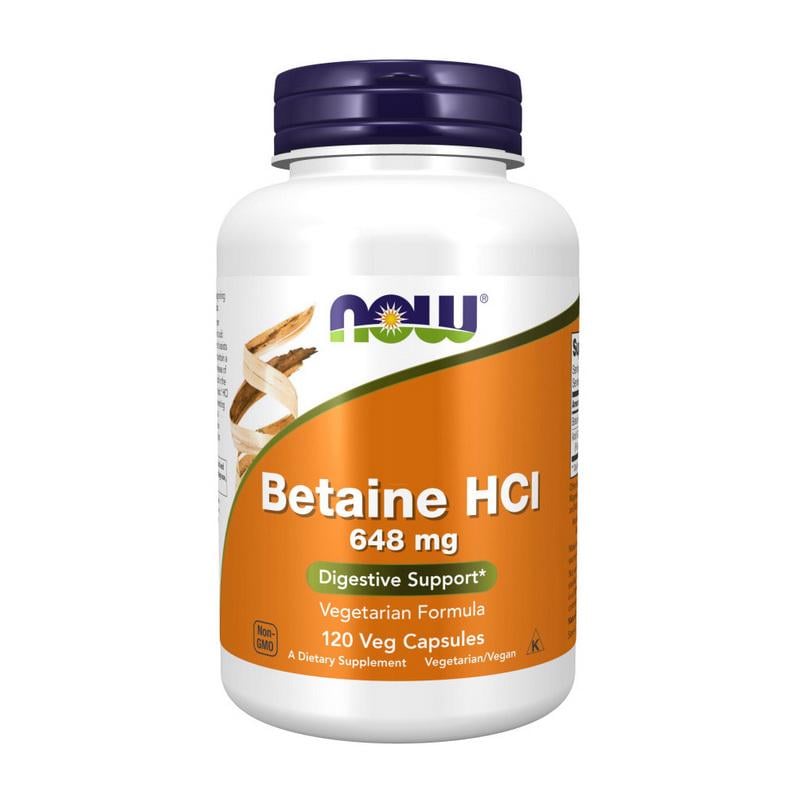 Бетаин гидрохлорид с протеазой NOW Betaine HCl 648 mg 120 вер. капс.