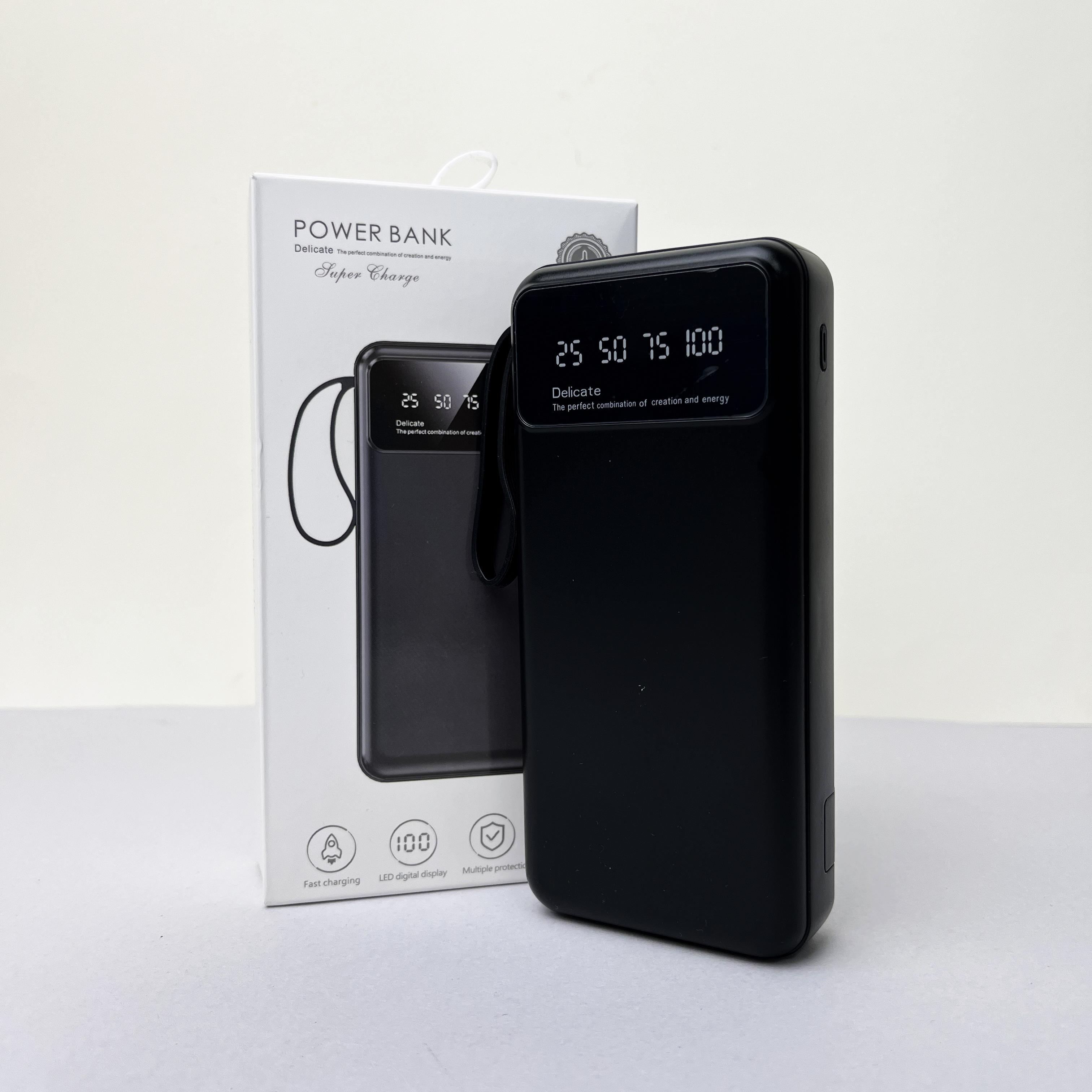 Повербанк Super 20000 mAh с кабелями USB/Micro/Type-C/Lightning Черный (RT062)