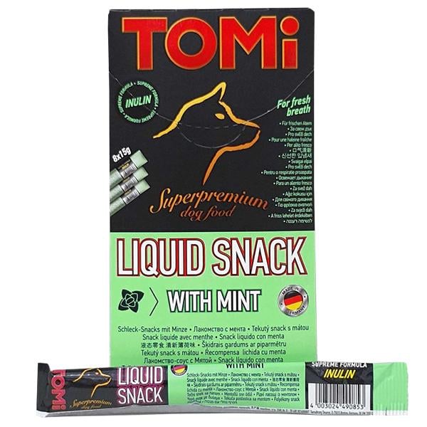 Лакомство жидкое для собак TOMi Liquid Snack Mint&Inulin мята с имулином 15 г (490983)