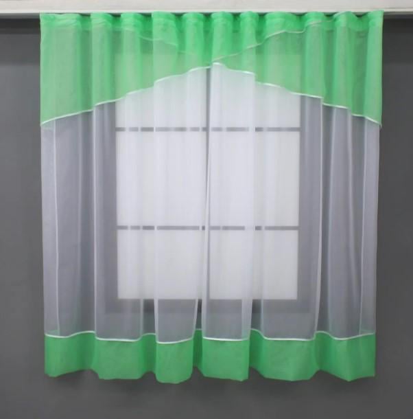 Занавеска арка на кухню шифон 280х170 см Мятный/Белый (078к)