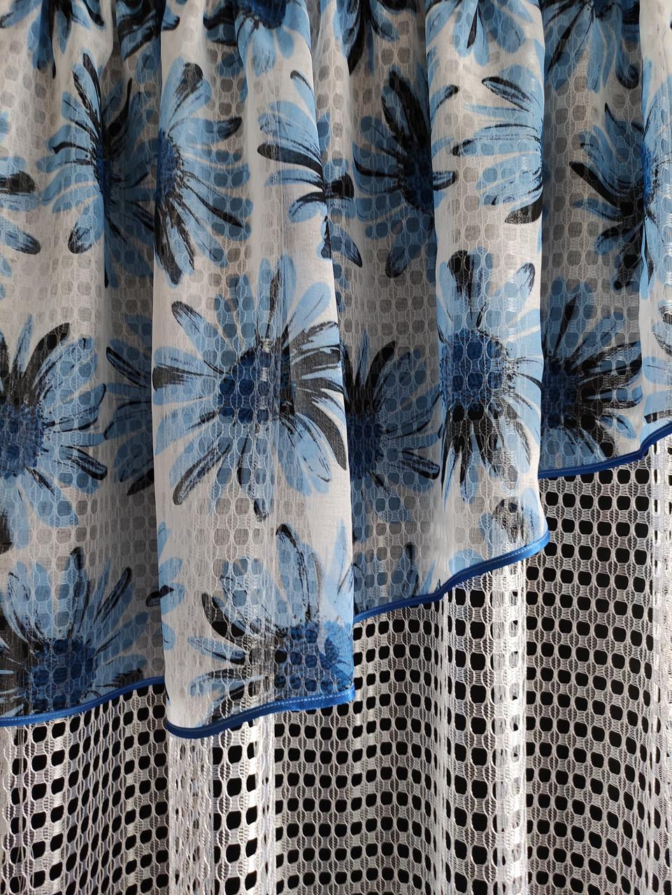 Гардина Полоса сітка і батист 290х165 см Білий/Блакитний (пр-02) - фото 2