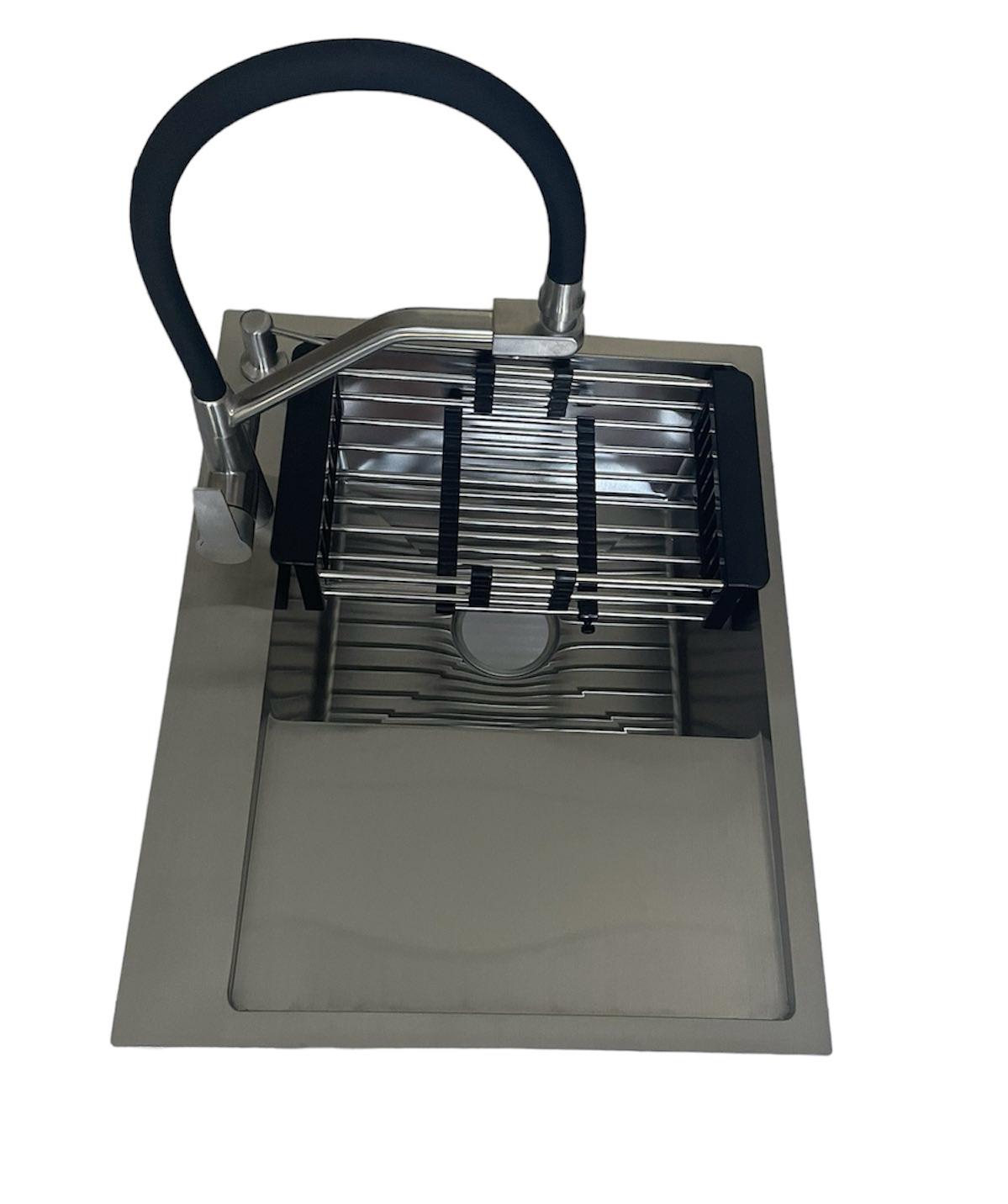 Мийка кухонна Lidz H6350R права Сірий/змішувач для кухні Kroner-ESG03817BLK