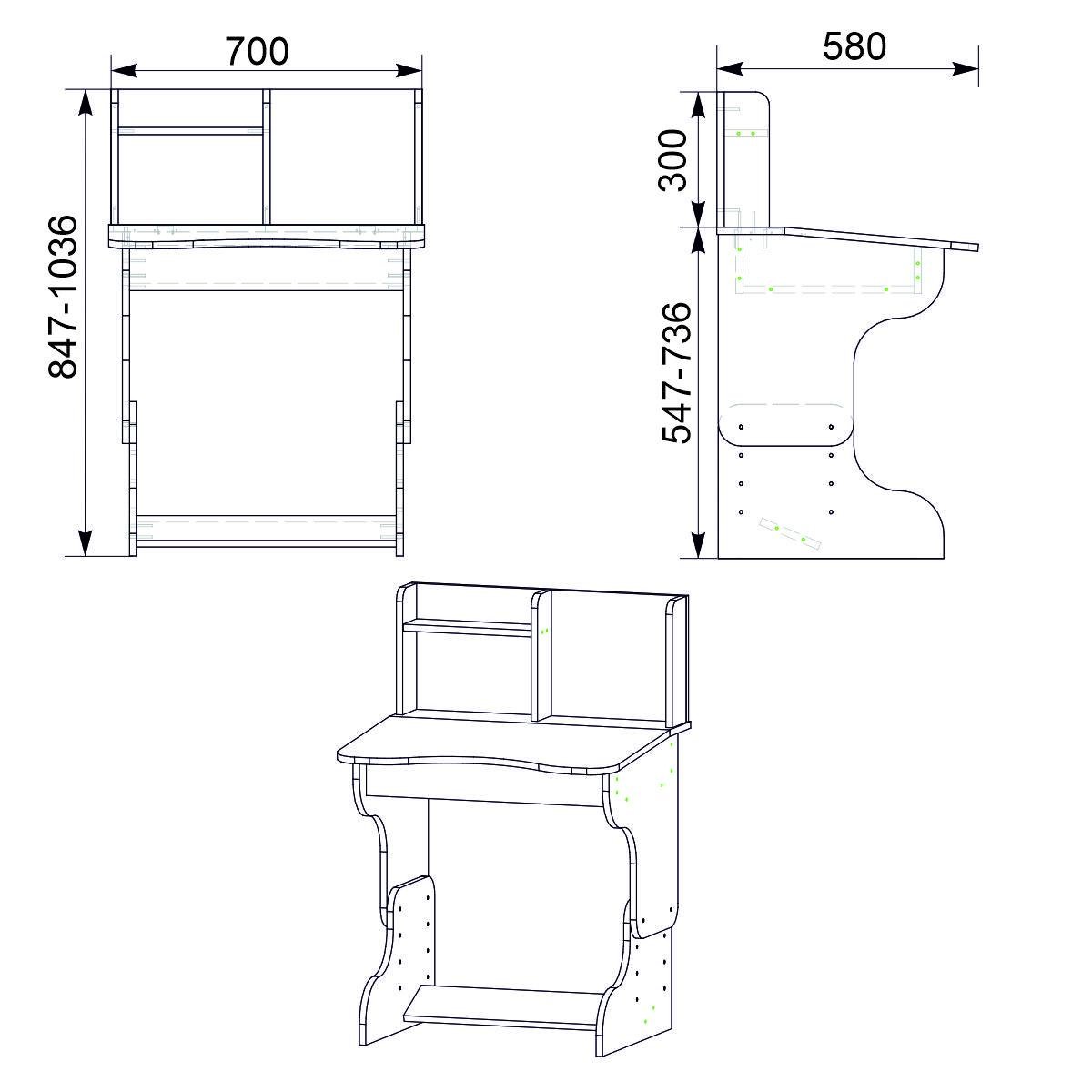 Стіл письмовий Компаніт Малюк-2 з регульованою висотою 70х58х103,6 см Німфея альба - фото 2