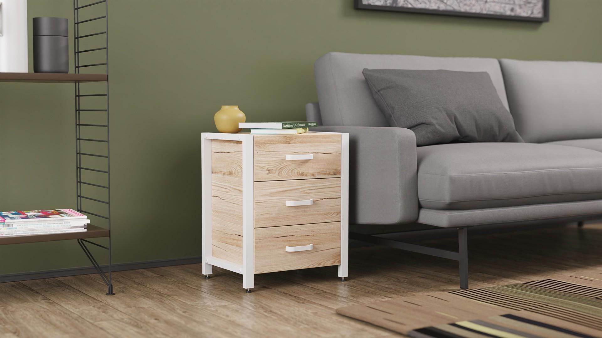 Тумба универсальная Ferrum-decor Вивьен 3 ДСП 16 мм 50x41x40 см Белый/Дуб Артизан (FRD-104192)