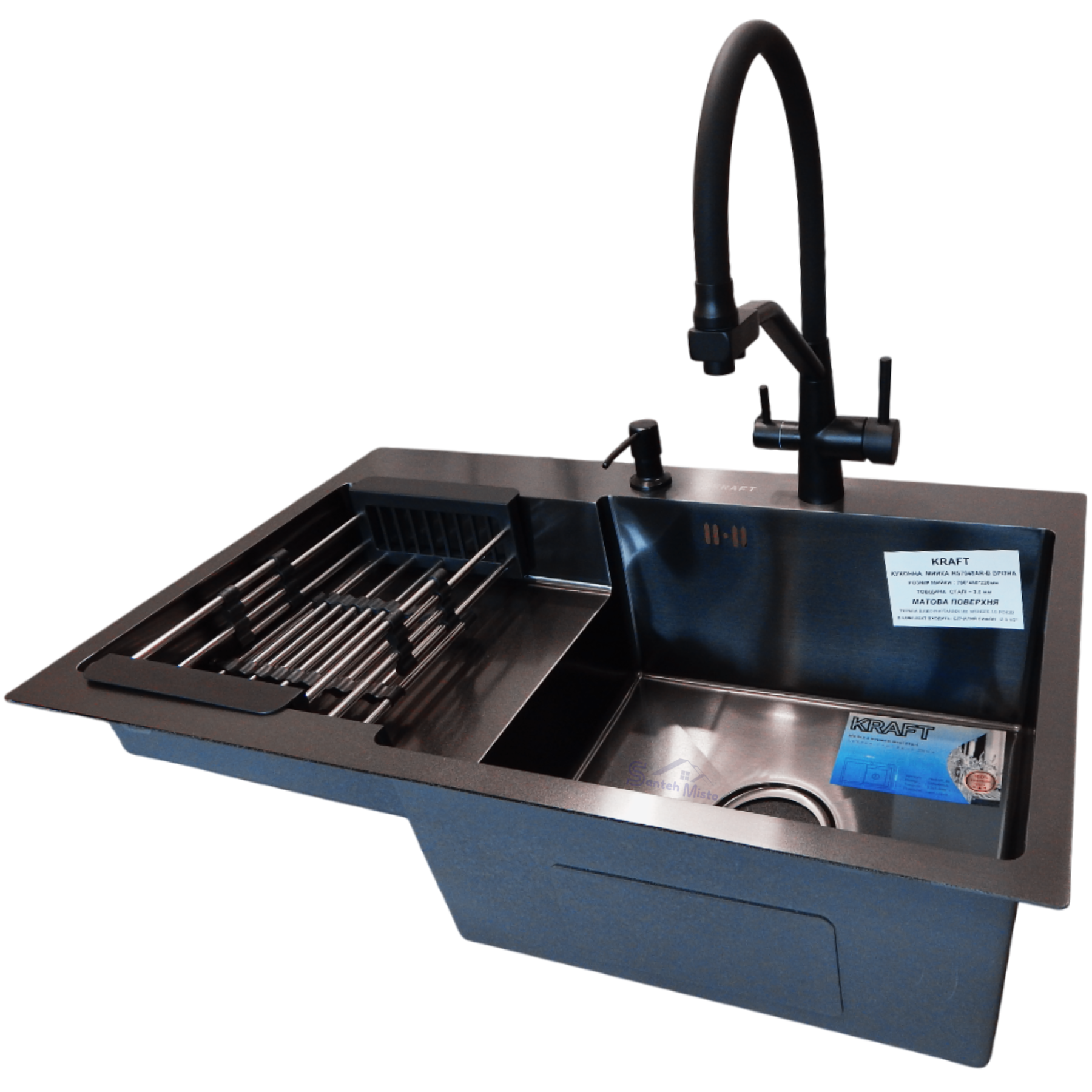 Комплект кухонной мойки Kraft HM ALB PVD 3,0/1,0 мм 78x48 см (37659)