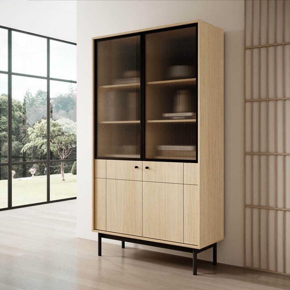 Шкаф-витрина Perfect Home Japandi WT104 двухдверный Дуб линеа (PFH-091466)