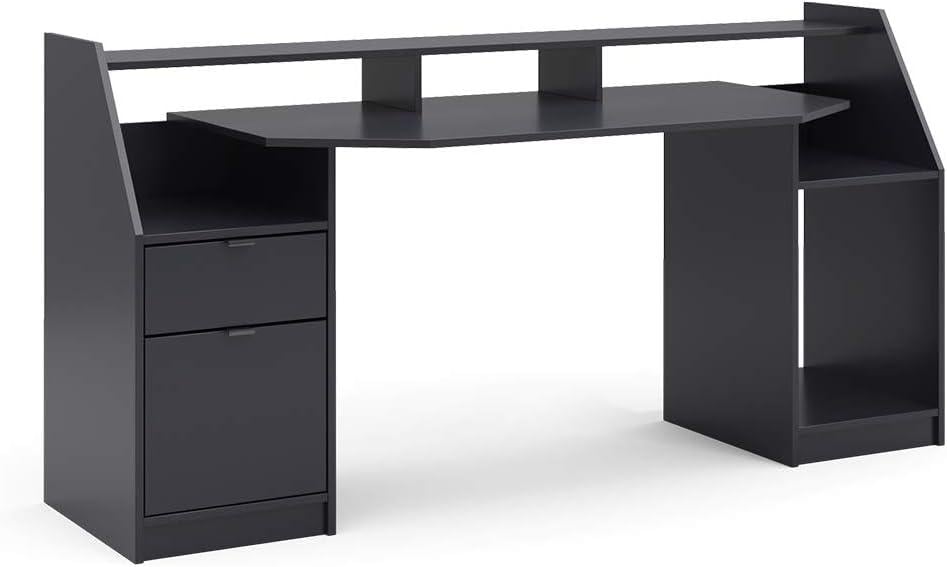 Компьютерный стол игровой с LED подсветкой/шкафчиком и выдвижным ящиком 180 см Черный (MS314) - фото 5