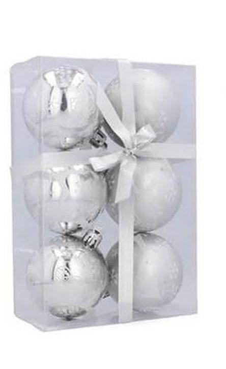 Набор шаров пластиковых новогодних 6 шт. 8 см Серебряный (43016)