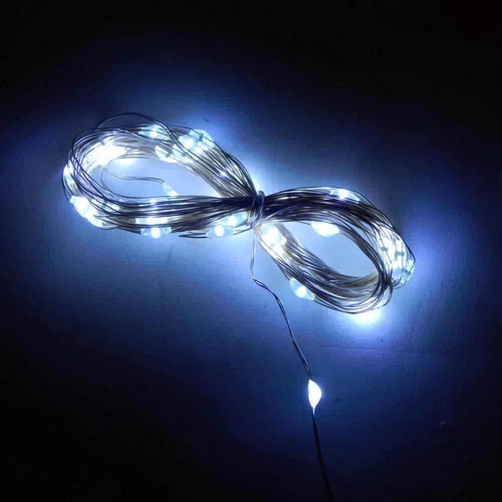 Гирлянда Нить провод LED 50 3 батарейки 5 м Холодный белый (20-4)