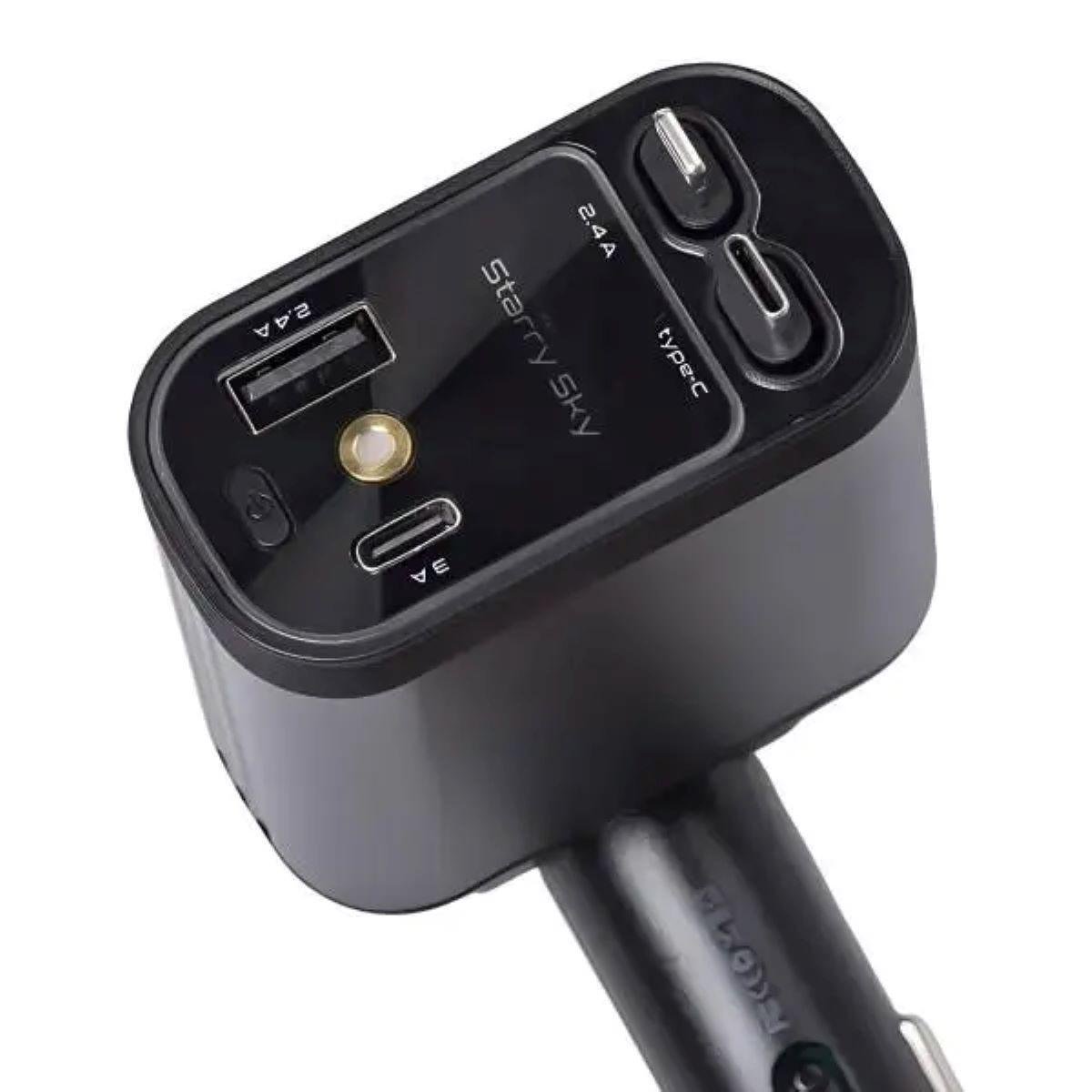 Зарядний пристрій автомобільний LED-проекція зі швидкою зарядкою та висувними кабелями Apple Lightning/USB-С (6836) - фото 2