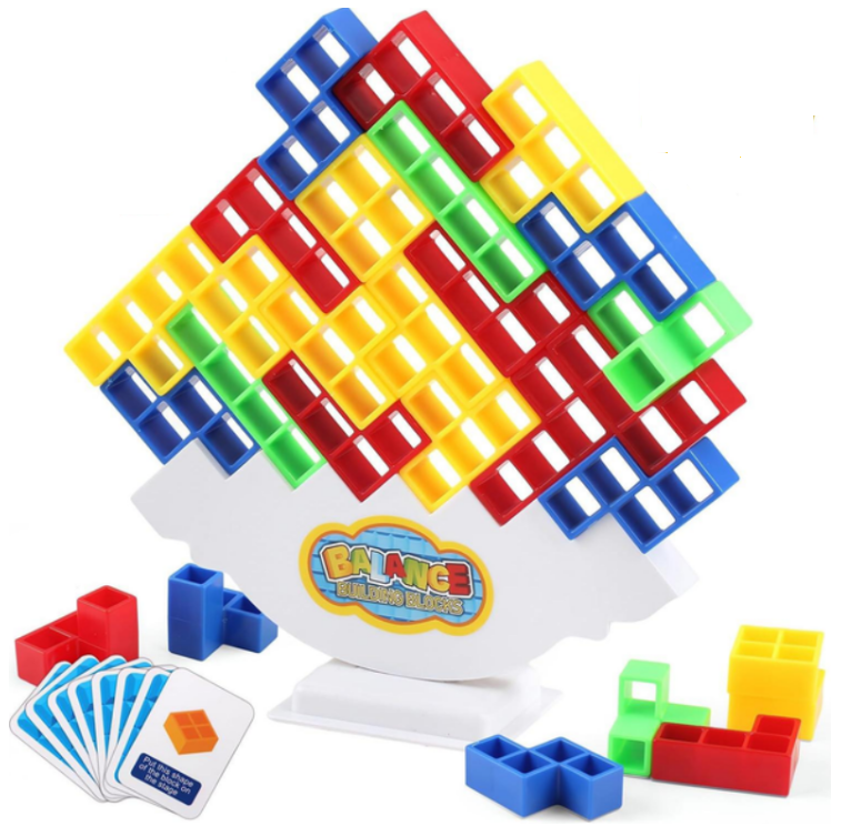 Игра семейная конструктор Tetra Tetris Tower Балансирующий Тетрис на 64 блока 2-4 игрока