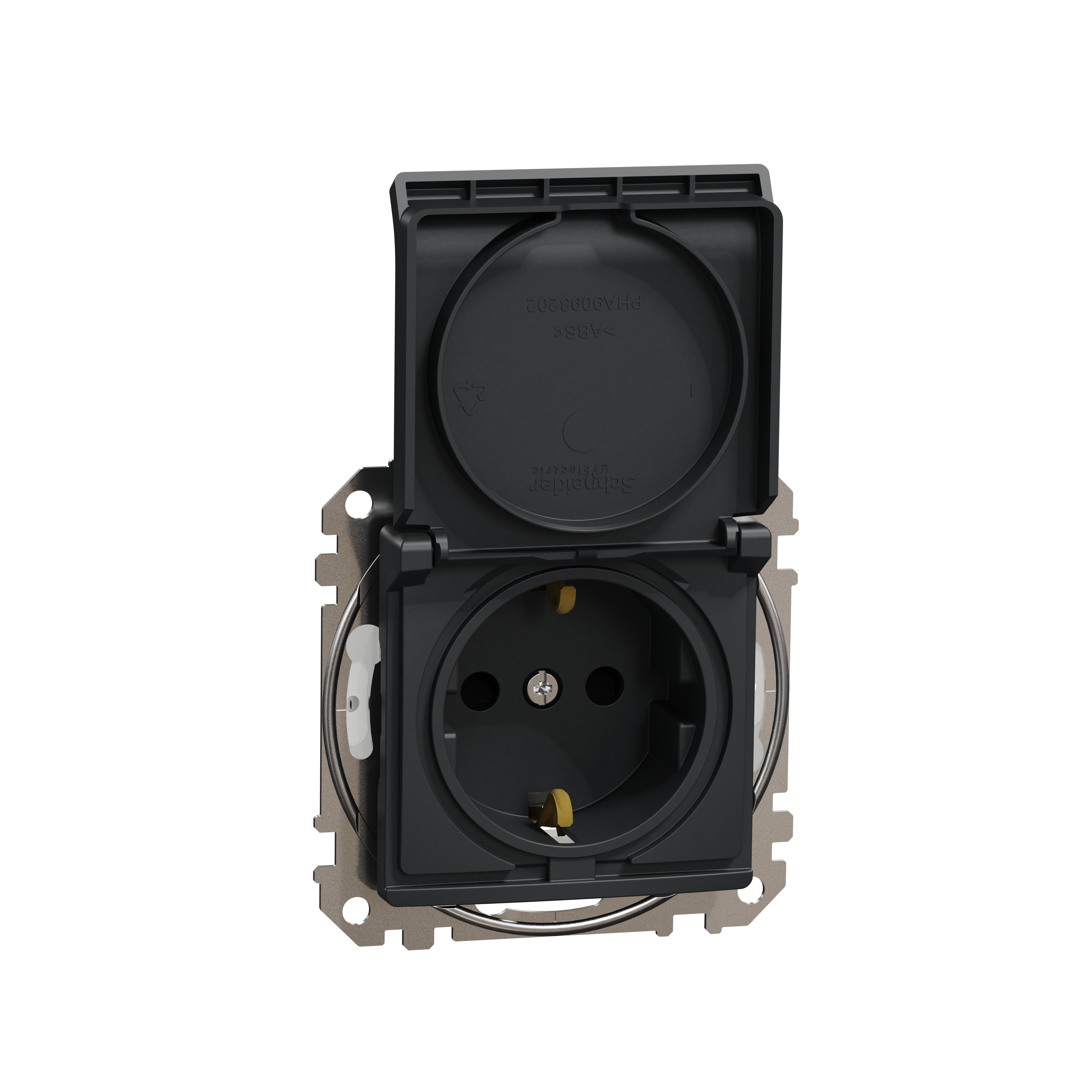 Розетка Schneider Electric Sedna Design с крышкой/заземлением/защитными шторками IP44 Черный (SDD214024)