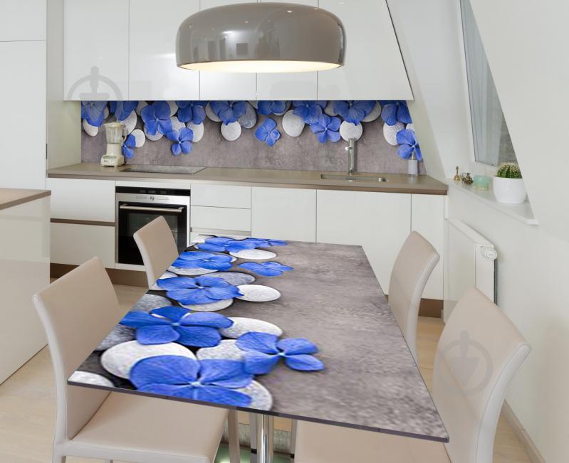 Наклейка 3Д вінілова на стіл Zatarga «Синя гортензія на гальці» 600х1200 мм. Наклейка 3Д вінілова на стіл Zatarga «Синя гортензія на гальці» 600х1200 мм.