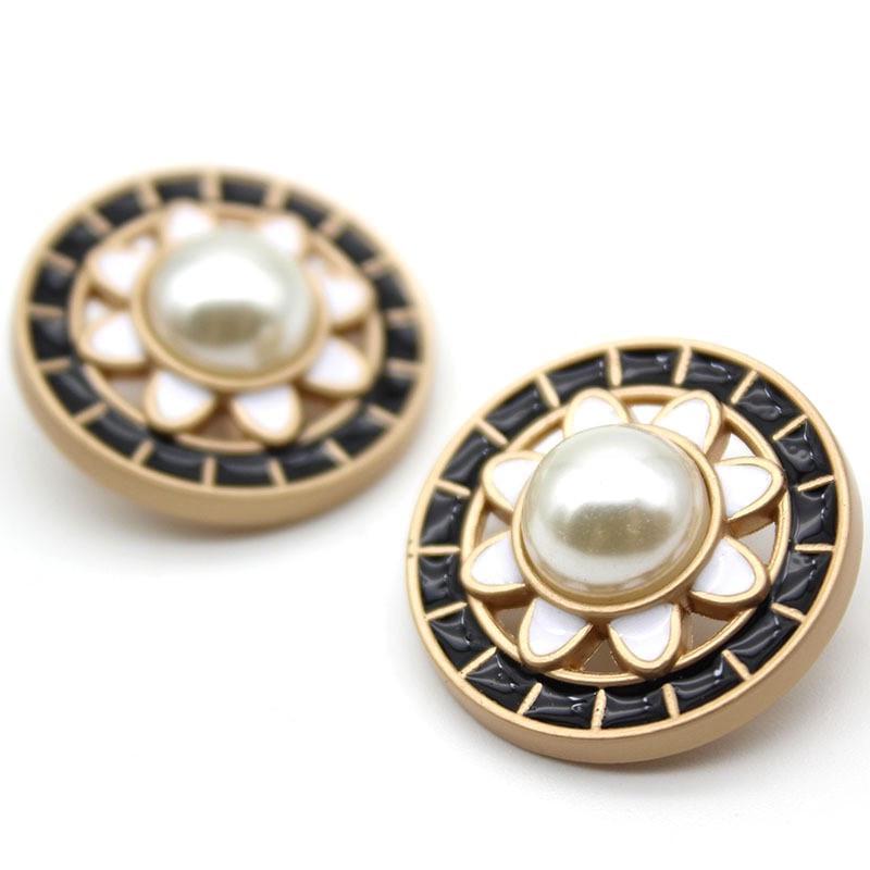 Пуговица Vintage pearl LuxFabric на ножке металл/эмаль 23 мм 1 шт. Черный (ПВ0123в06)