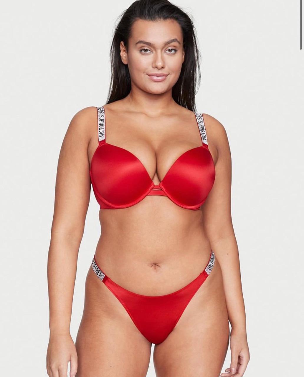 Комплект жіночої нижньої білизни Victoria's Secret зі стразами 95D-L Червоний (8030) - фото 2 Комплект жіночої нижньої білизни Victoria's Secret зі стразами 95D-L Червоний (8030) - фото 2