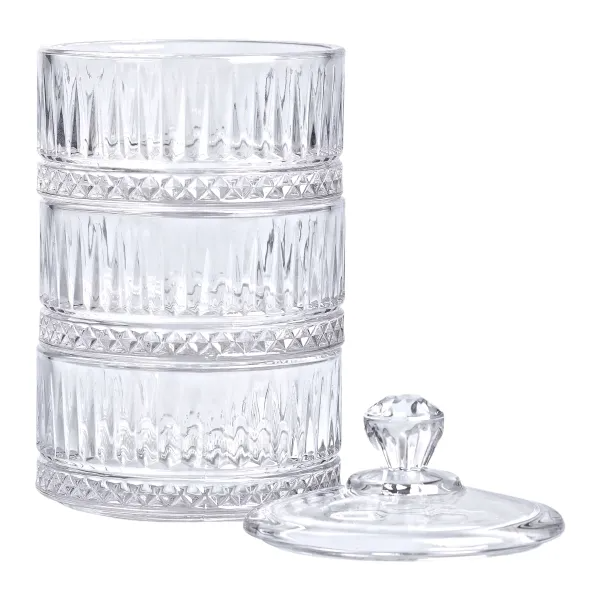 Конфетница трехуровневая стеклянная с крышкой ребриста Прозрачный (HP-YH-16) - фото 3